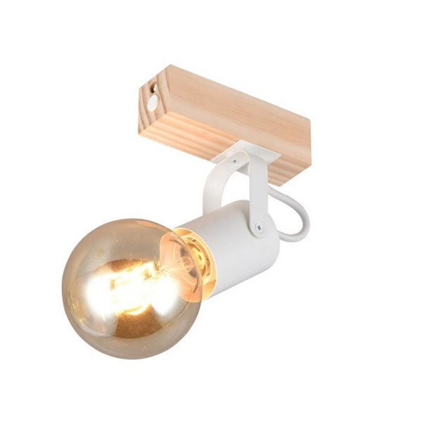Spot mural LYNAR, bois et métal, ampoule non incluse : 1 x E27, max. 10 W, IP20, blanc