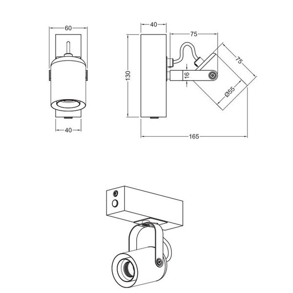 Spot de parede LYNAR, madeira e metal, lâmpada excl. 1x E27, máx. 10W, IP20, branco