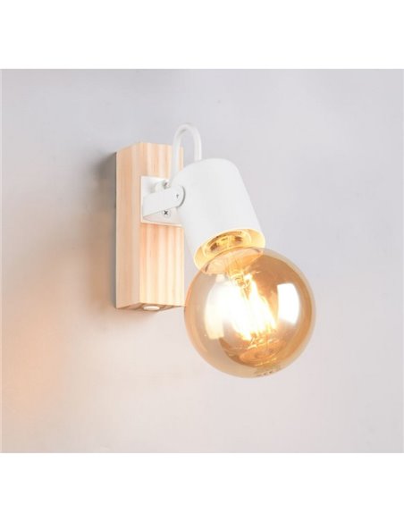 Spot mural LYNAR, bois et métal, ampoule non incluse : 1 x E27, max. 10 W, IP20, blanc
