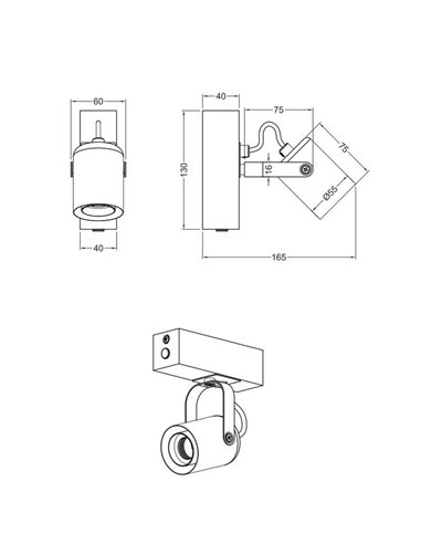 Spot mural LYNAR, bois et métal, ampoule non incluse : 1 x E27, max. 10 W, IP20, noir