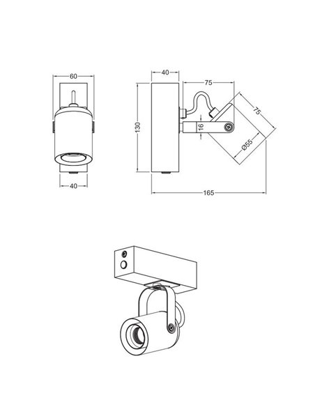 Spot mural LYNAR, bois et métal, ampoule non incluse : 1 x E27, max. 10 W, IP20, noir