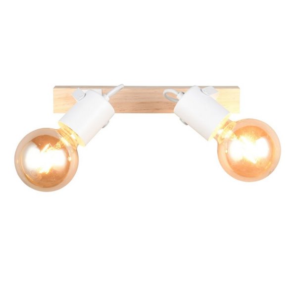 Spot mural/plafonnier, 2 lumières, LYNAR, bois et métal, ampoule exclue : 2 x E27, max. 10 W, IP20, blanc