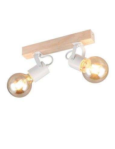 Spot de parede/teto, 2 luzes, LYNAR, madeira e metal, lâmpada excluindo 2x E27, máx. 10W, IP20, branco