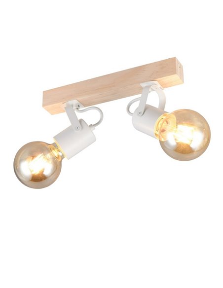 Spot de parede/teto, 2 luzes, LYNAR, madeira e metal, lâmpada excluindo 2x E27, máx. 10W, IP20, branco
