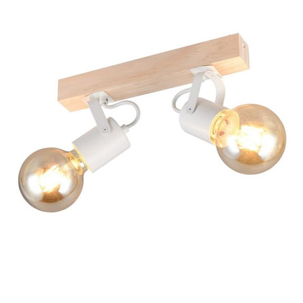 Spot mural/plafonnier, 2 lumières, LYNAR, bois et métal, ampoule exclue : 2 x E27, max. 10 W, IP20, blanc