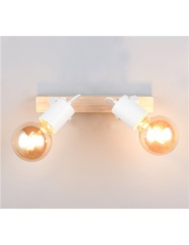 Foco para pared/techo 2 luces, LYNAR madera y metal, bombilla excl. 2x E27 max. 10W IP20 Blanco