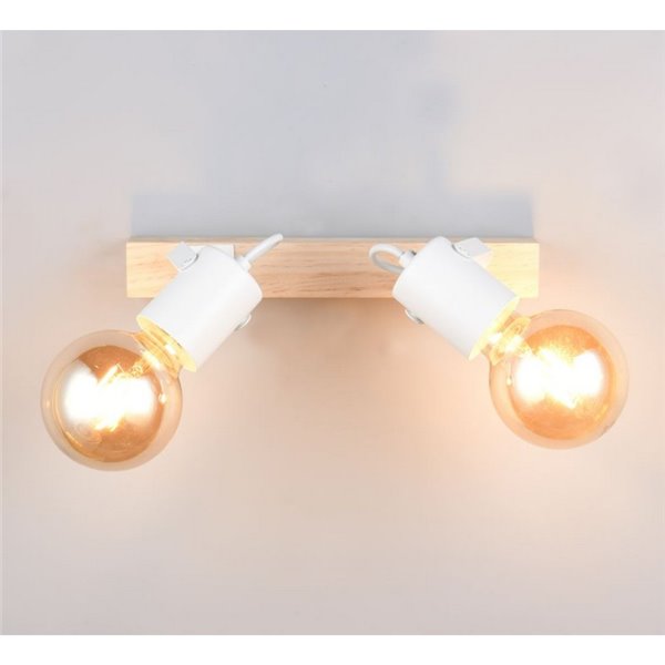 Spot mural/plafonnier, 2 lumières, LYNAR, bois et métal, ampoule exclue : 2 x E27, max. 10 W, IP20, blanc