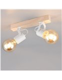 Spot de parede/teto, 2 luzes, LYNAR, madeira e metal, lâmpada excluindo 2x E27, máx. 10W, IP20, branco