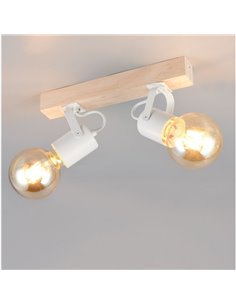 Spot de parede/teto, 2 luzes, LYNAR, madeira e metal, lâmpada excluindo 2x E27, máx. 10W, IP20, branco 2