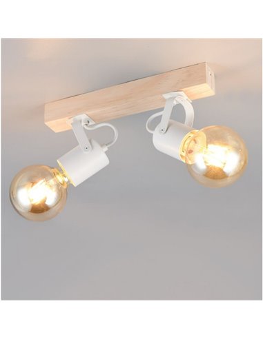 Spot de parede/teto, 2 luzes, LYNAR, madeira e metal, lâmpada excluindo 2x E27, máx. 10W, IP20, branco