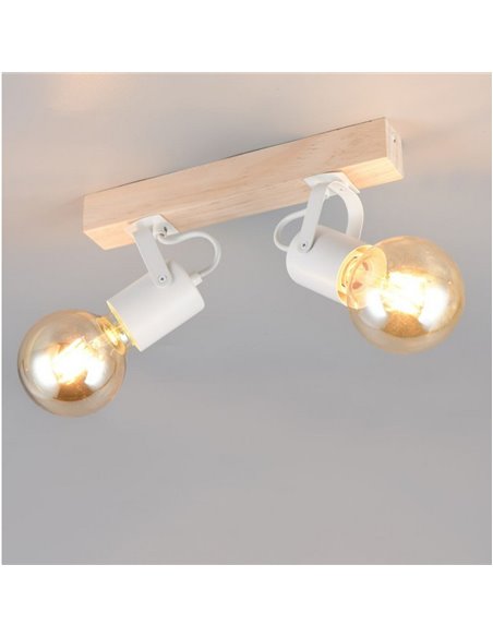 Spot de parede/teto, 2 luzes, LYNAR, madeira e metal, lâmpada excluindo 2x E27, máx. 10W, IP20, branco