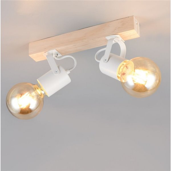 Foco para pared/techo 2 luces, LYNAR madera y metal, bombilla excl. 2x E27 max. 10W IP20 Blanco