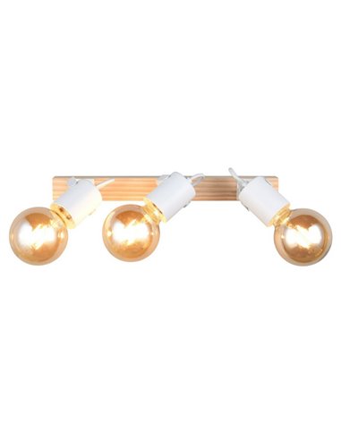 Spot mural/plafonnier 3 lampes, LYNAR, bois et métal, ampoule non incluse : 3 x E27, max. 10 W, IP20, blanc