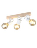 Spot mural/plafonnier 3 lampes, LYNAR, bois et métal, ampoule non incluse : 3 x E27, max. 10 W, IP20, blanc