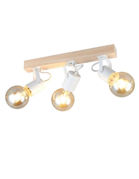 Spot de parede/teto de 3 lâmpadas, LYNAR, madeira e metal, lâmpada excluindo 3x E27, máx. 10W, IP20, branco