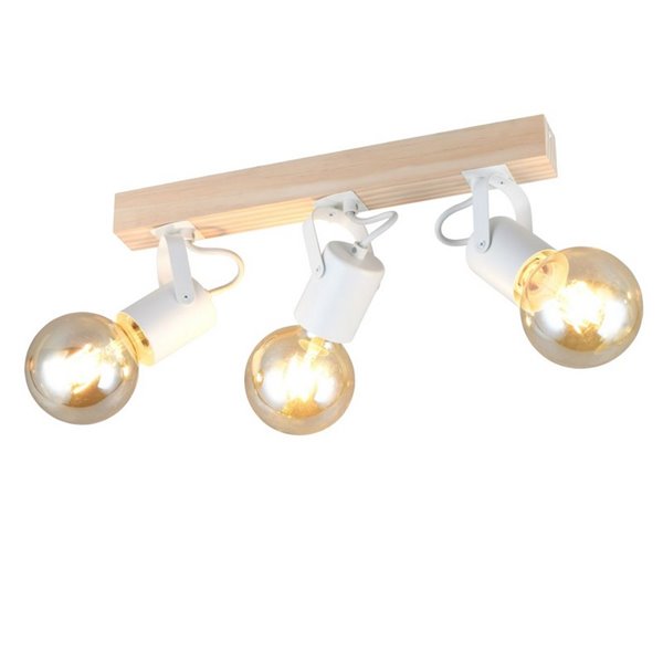 Spot mural/plafonnier 3 lampes, LYNAR, bois et métal, ampoule non incluse : 3 x E27, max. 10 W, IP20, blanc