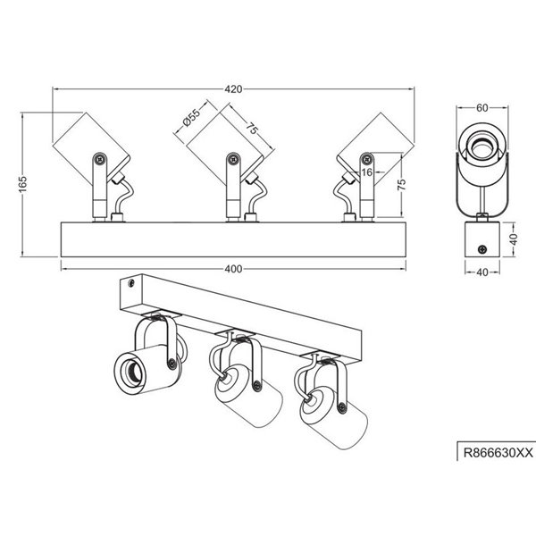 Spot mural/plafonnier 3 lampes, LYNAR, bois et métal, ampoule non incluse : 3 x E27, max. 10 W, IP20, blanc