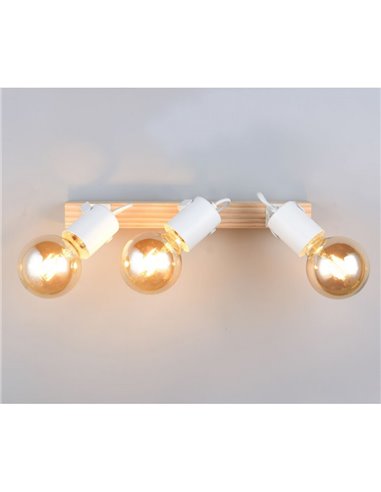 Foco para pared/techo 3 luces, LYNAR madera y metal, bombilla excl. 3x E27 max. 10W IP20 Blanco