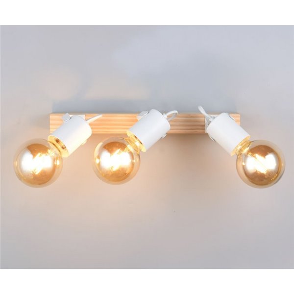 Spot de parede/teto de 3 lâmpadas, LYNAR, madeira e metal, lâmpada excluindo 3x E27, máx. 10W, IP20, branco