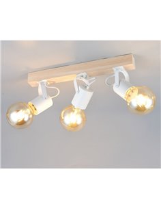 Spot mural/plafonnier 3 lampes, LYNAR, bois et métal, ampoule non incluse : 3 x E27, max. 10 W, IP20, blanc 2