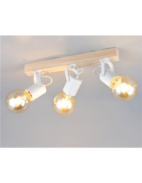 Foco para pared/techo 3 luces, LYNAR madera y metal, bombilla excl. 3x E27 max. 10W IP20 Blanco