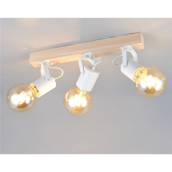 Foco para pared/techo 3 luces, LYNAR madera y metal, bombilla excl. 3x E27 max. 10W IP20 Blanco