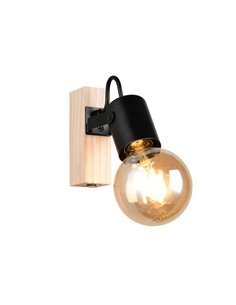 Foco para pared LYNAR madera y metal, bombilla excl. 1x E27 max. 10W IP20 Negro