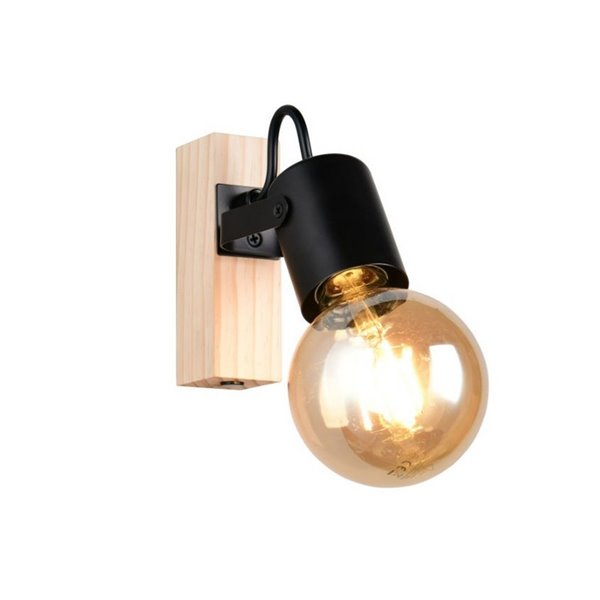 Foco para pared LYNAR madera y metal, bombilla excl. 1x E27 max. 10W IP20 Negro