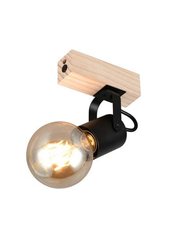 Spot mural LYNAR, bois et métal, ampoule non incluse : 1 x E27, max. 10 W, IP20, noir