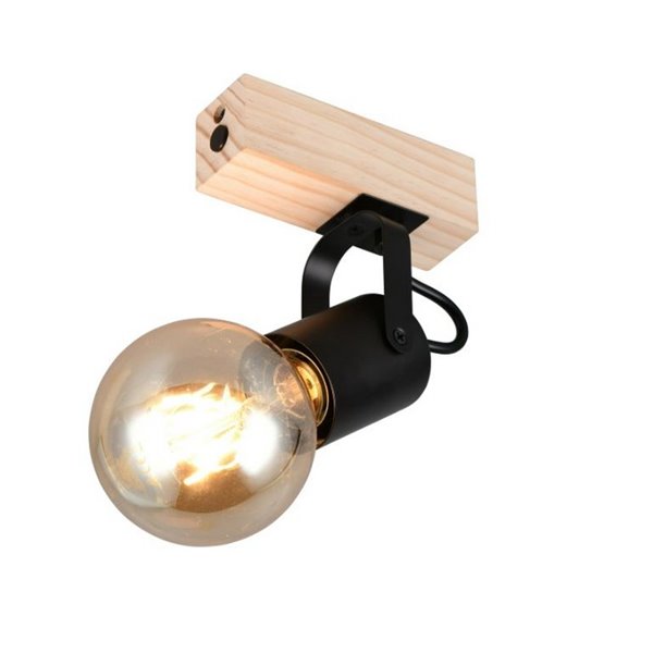 Spot mural LYNAR, bois et métal, ampoule non incluse : 1 x E27, max. 10 W, IP20, noir