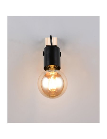 Foco para pared LYNAR madera y metal, bombilla excl. 1x E27 max. 10W IP20 Negro