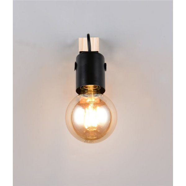 Foco para pared LYNAR madera y metal, bombilla excl. 1x E27 max. 10W IP20 Negro