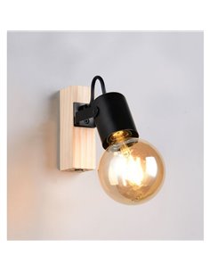 Spot mural LYNAR, bois et métal, ampoule non incluse : 1 x E27, max. 10 W, IP20, noir 2