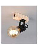 Spot mural LYNAR, bois et métal, ampoule non incluse : 1 x E27, max. 10 W, IP20, noir