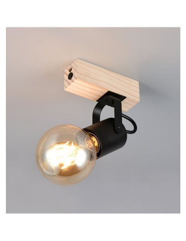 Spot mural LYNAR, bois et métal, ampoule non incluse : 1 x E27, max. 10 W, IP20, noir