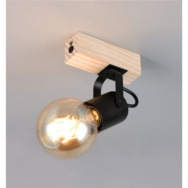 Foco para pared LYNAR madera y metal, bombilla excl. 1x E27 max. 10W IP20 Negro