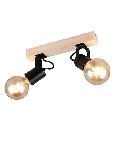 Foco para pared/techo 2 luces, LYNAR madera y metal, bombilla excl. 2x E27 max. 10W IP20 Negro