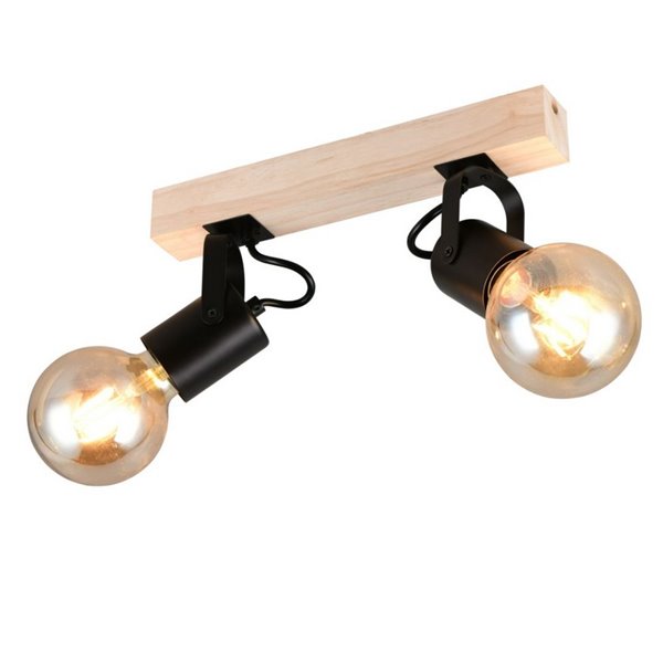 Foco para pared/techo 2 luces, LYNAR madera y metal, bombilla excl. 2x E27 max. 10W IP20 Negro