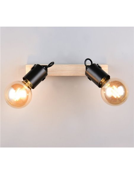 Foco para pared/techo 2 luces, LYNAR madera y metal, bombilla excl. 2x E27 max. 10W IP20 Negro