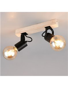 Spot mural/plafonnier, 2 lumières, LYNAR, bois et métal, ampoule exclue : 2 x E27, max. 10 W, IP20, noir 2