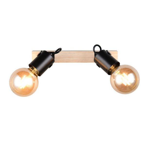 Spot mural/plafonnier, 2 lumières, LYNAR, bois et métal, ampoule exclue : 2 x E27, max. 10 W, IP20, noir