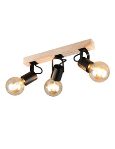 Spot mural/plafonnier 3 lampes, LYNAR, bois et métal, ampoule non incluse : 3 x E27, max. 10 W, IP20, noir