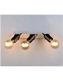 Spot mural/plafonnier 3 lampes, LYNAR, bois et métal, ampoule non incluse : 3 x E27, max. 10 W, IP20, noir