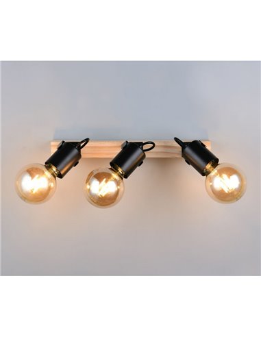 Foco para pared/techo 3 luces, LYNAR madera y metal, bombilla excl. 3x E27 max. 10W IP20 Negro