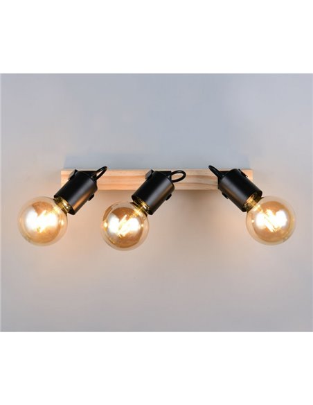 Foco para pared/techo 3 luces, LYNAR madera y metal, bombilla excl. 3x E27 max. 10W IP20 Negro