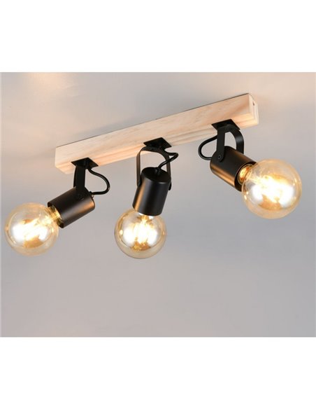 Foco para pared/techo 3 luces, LYNAR madera y metal, bombilla excl. 3x E27 max. 10W IP20 Negro