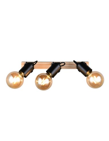 Foco para pared/techo 3 luces, LYNAR madera y metal, bombilla excl. 3x E27 max. 10W IP20 Negro