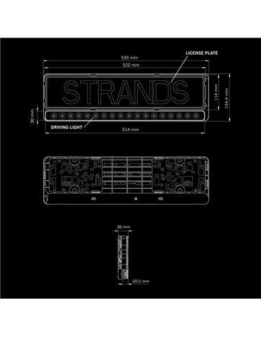 Support de plaque d'immatriculation avec double barre LED homologué NUUK E-LINE 20″ 8100Lm portée 440m 110W IP69K DT-3 ECE R149