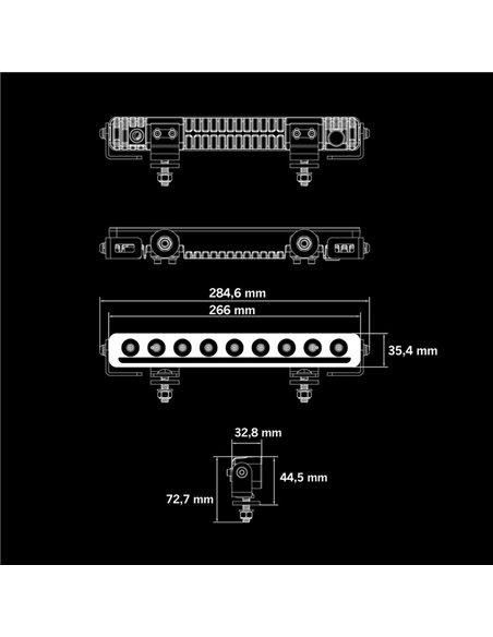Barra LED NUUK D-LINE 10" largo 266 mm 5500Lm 5000K 376m 60W IP69K ámbar/blanca homologada ECE R148/R149