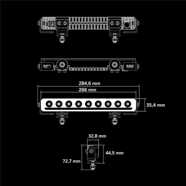 Barra LED NUUK D-LINE 10" largo 266 mm 5500Lm 5000K 376m 60W IP69K ámbar/blanca homologada ECE R148/R149